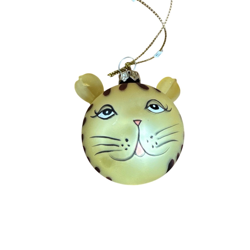 Vintage‎ Giftcraft Glass Cat Ornament Tiger Kitty Yellow Striped Holiday 647724